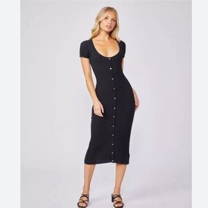 PAIGE Anthy Black Ribbed Midi Dress